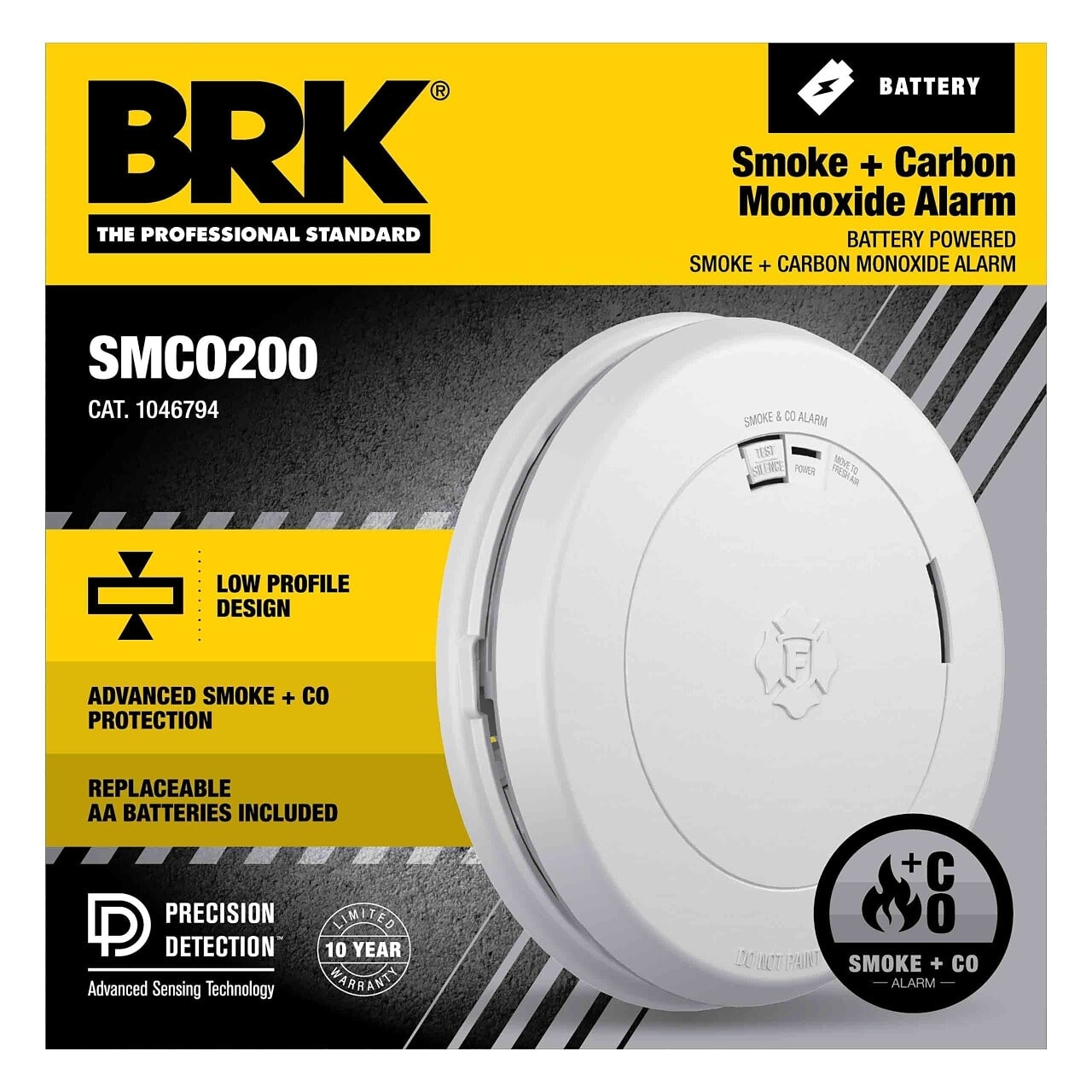 BRK SMCO200 Smoke + Carbon Monoxide Alarm | Advanced 10-Year Protection & Low-Profile Design