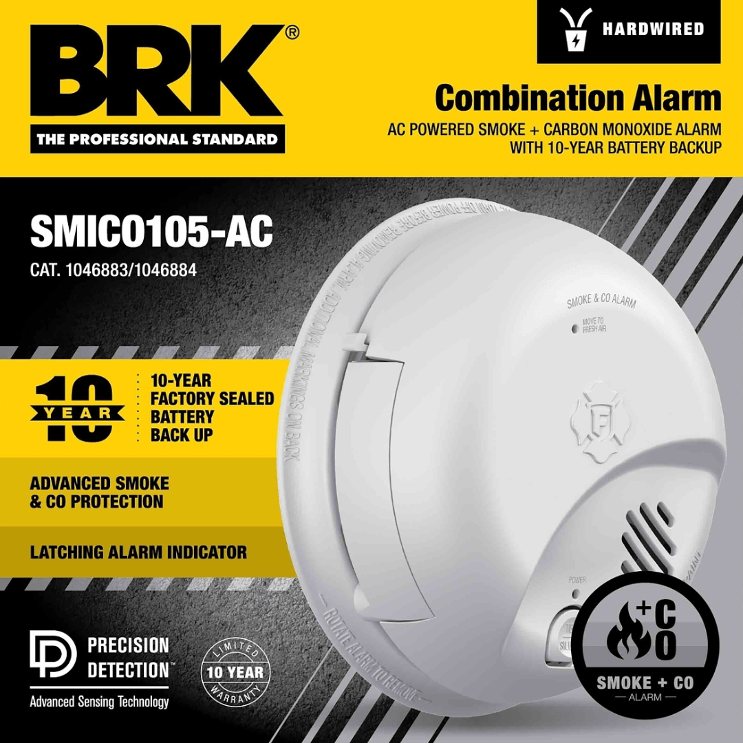 BRK SMICO105-AC Smoke & CO Alarm – Hardwired with Ionization Sensor and Battery Backup