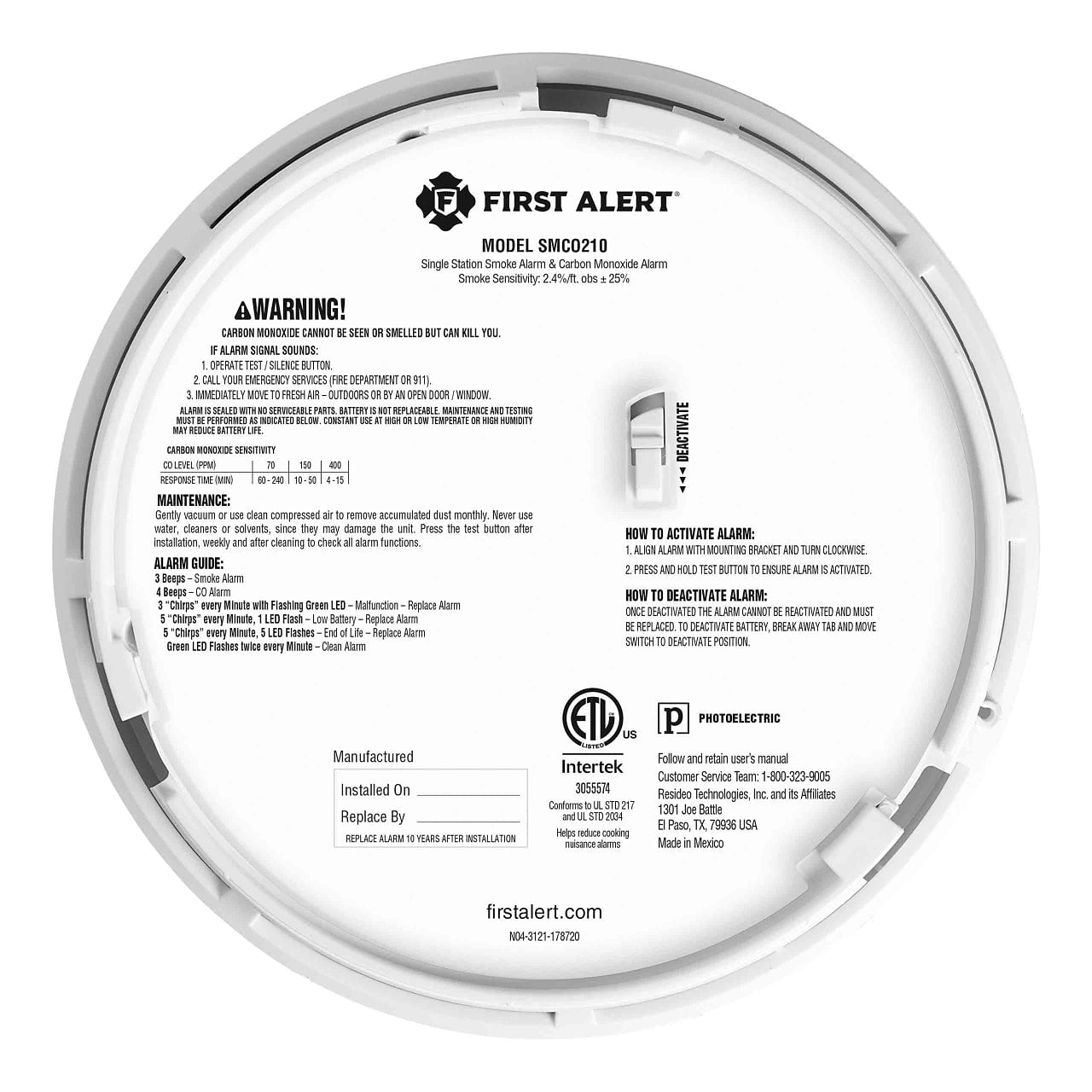 BRK SMCO210 Smoke & CO Alarm – Compact Lithium Battery-Powered Dual Sensor Protection