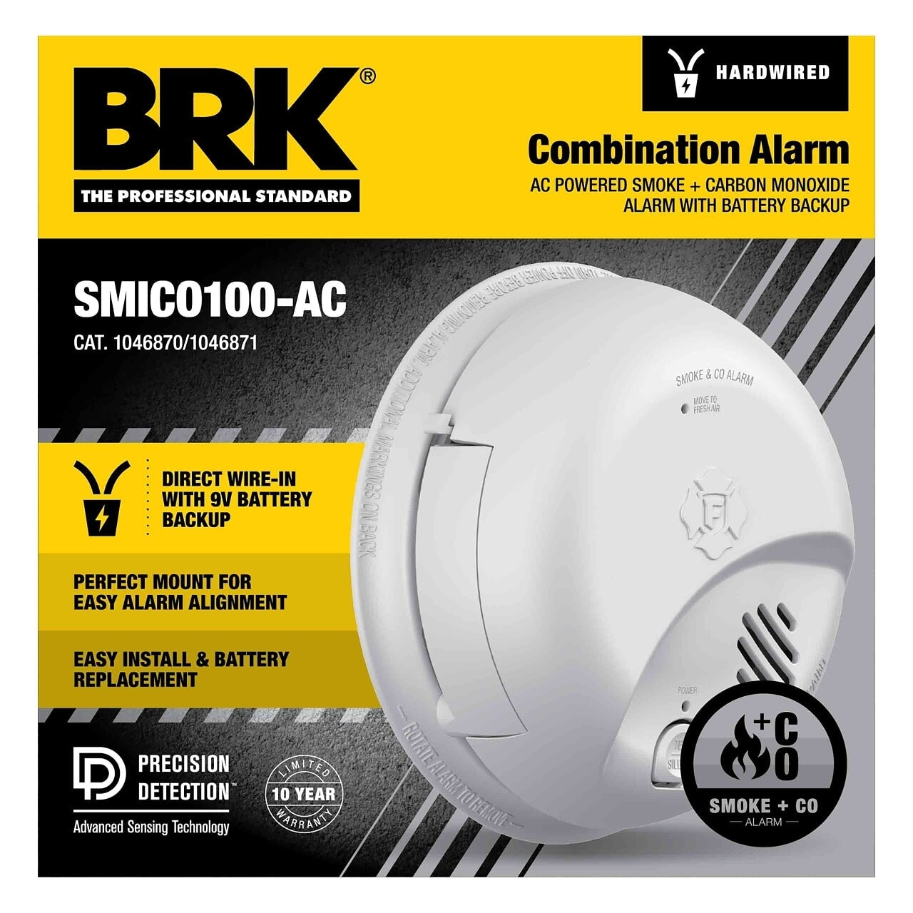 BRK SMICO100-AC Smoke & CO Alarm – Hardwired with Battery Backup and Dual Detection Technology
