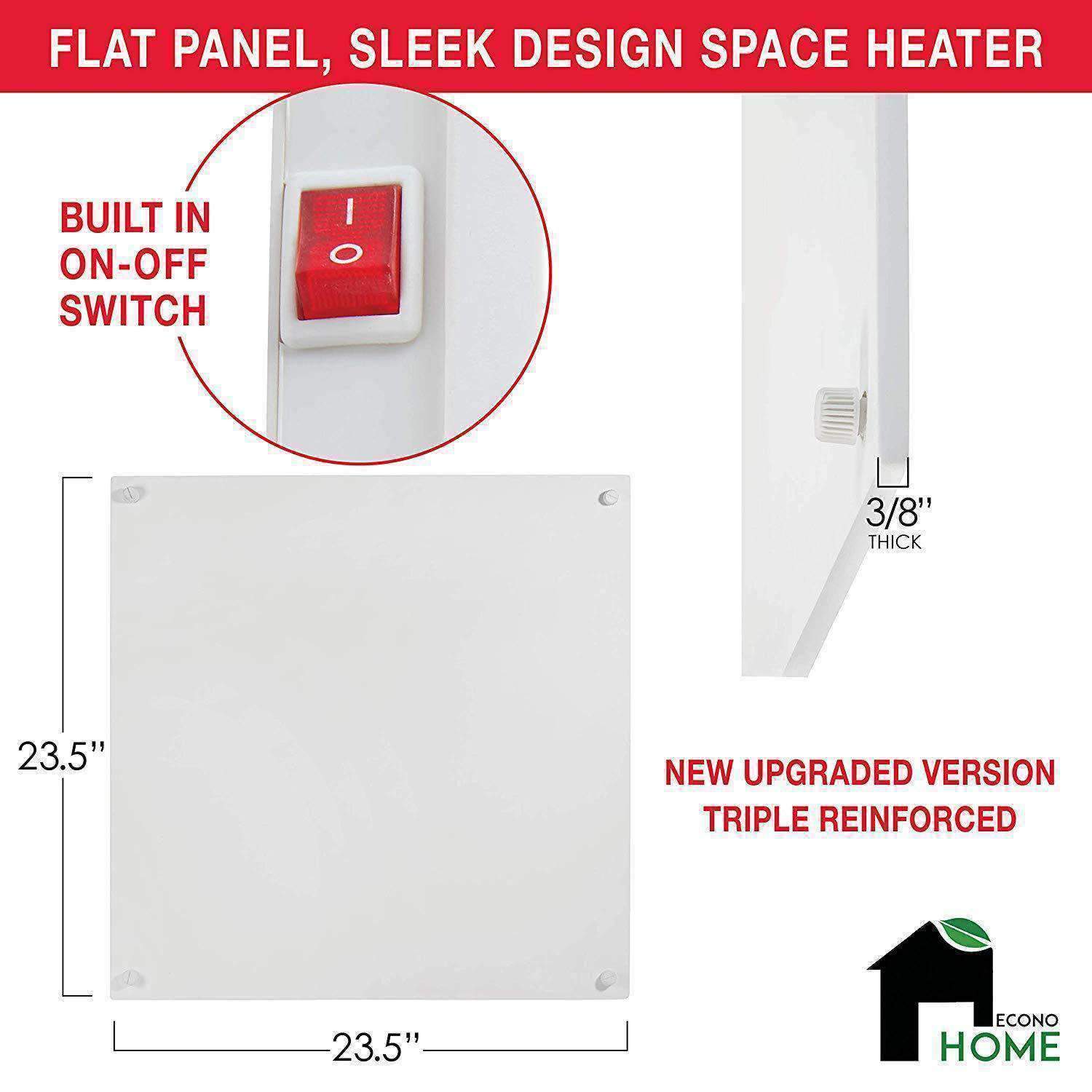 EconoHome - Wall Mount Space Heater Panel - 400 Watt Convector Heater - Thermostat & Reflector Included