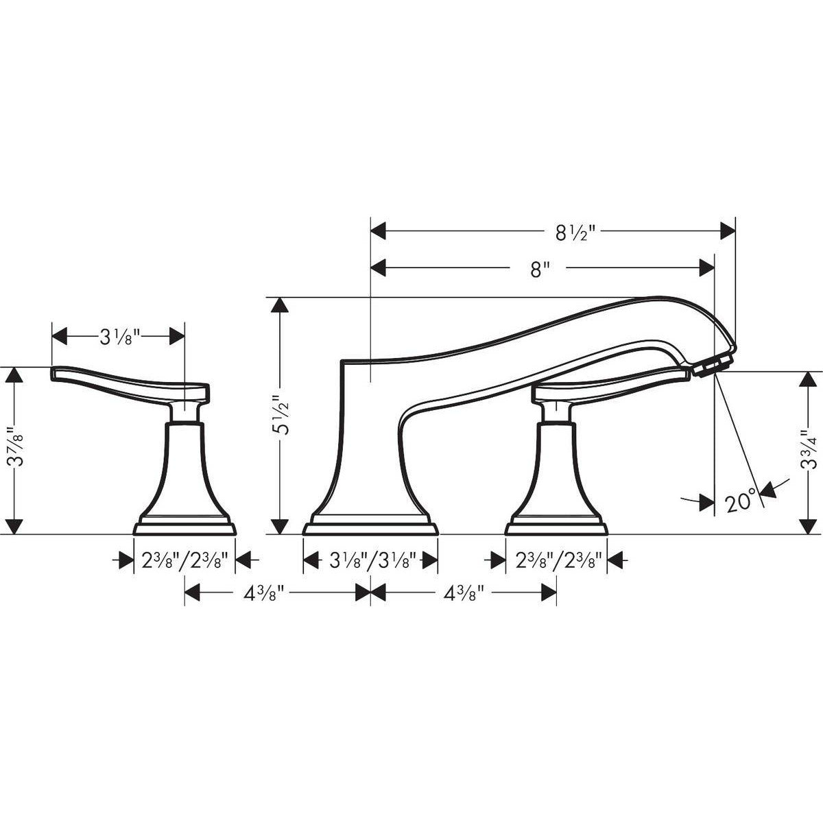 Hansgrohe Metropol Classic 3-Hole Roman Tub Set Trim with Lever Handles, 31428001 Chrome