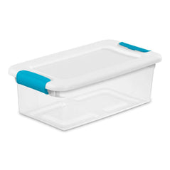 Sterilite 14928012 6 quart/5.7 L Latching Box with Clear Base, White Lid and Colored Latches, 12-Pack - Wholesale Home