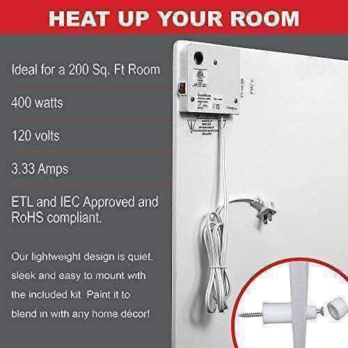 EconoHome - Wall Mount Space Heater Panel - 400 Watt Convector Heater - Thermostat & Reflector Included