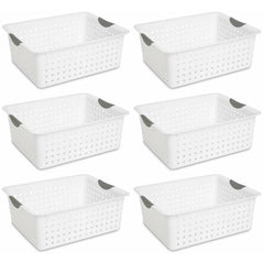 Sterilite 16268006 Large Ultra Basket, White Basket w/ Titanium Inserts, 6-Pack