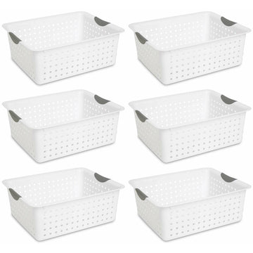 Sterilite 16268006 Large Ultra Basket, White Basket w/ Titanium Inserts, 6-Pack