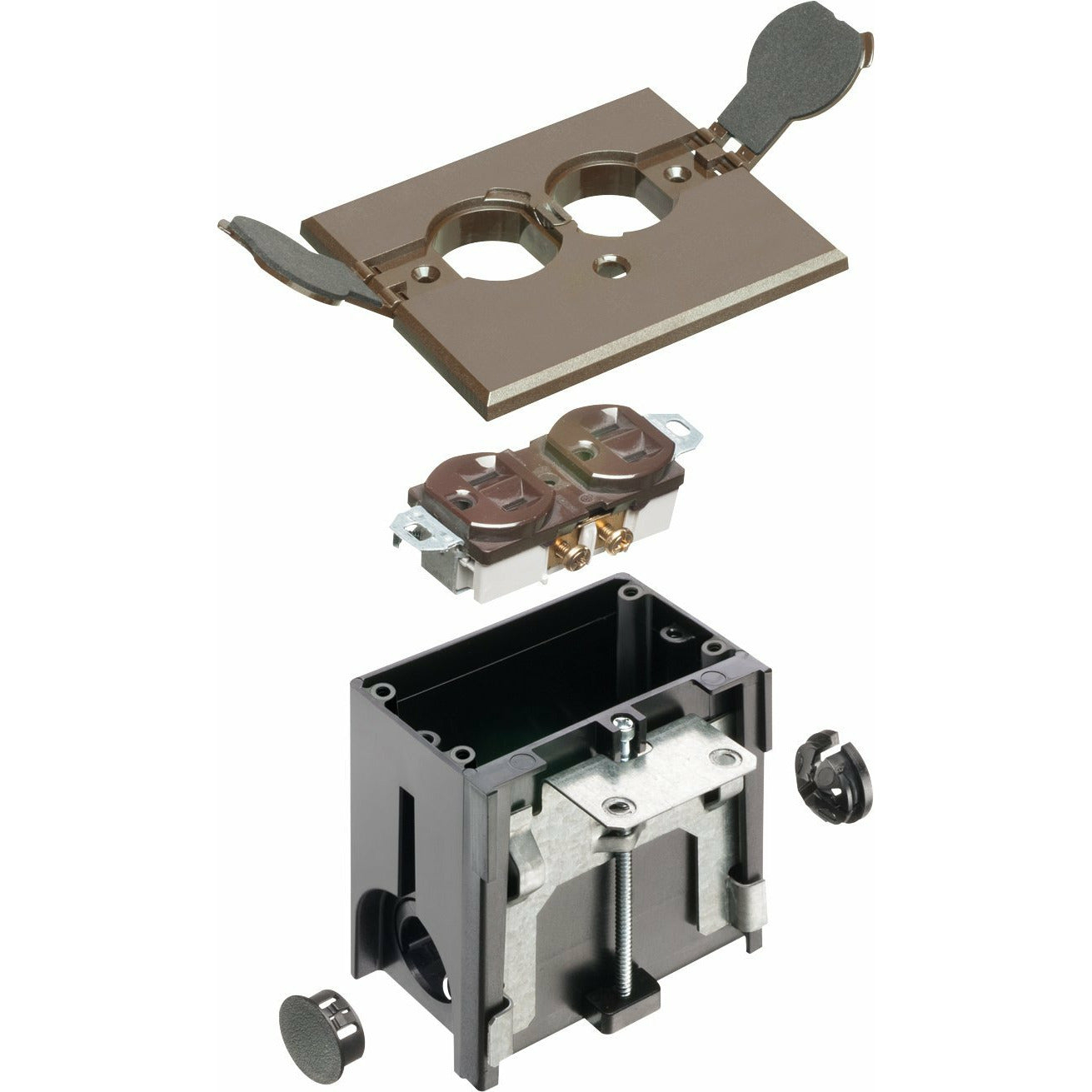 Arlington FLBAF101BR Adjustable Floor Box Kit with Outlet and Flip Plate, for Installed Floors, 1-Gang, Brown, 1-Pack