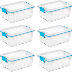 Sterilite 12 Quart Gasket Box, Clear with Blue Aquarium Latches and Gasket, 6-Pack - Wholesale Home