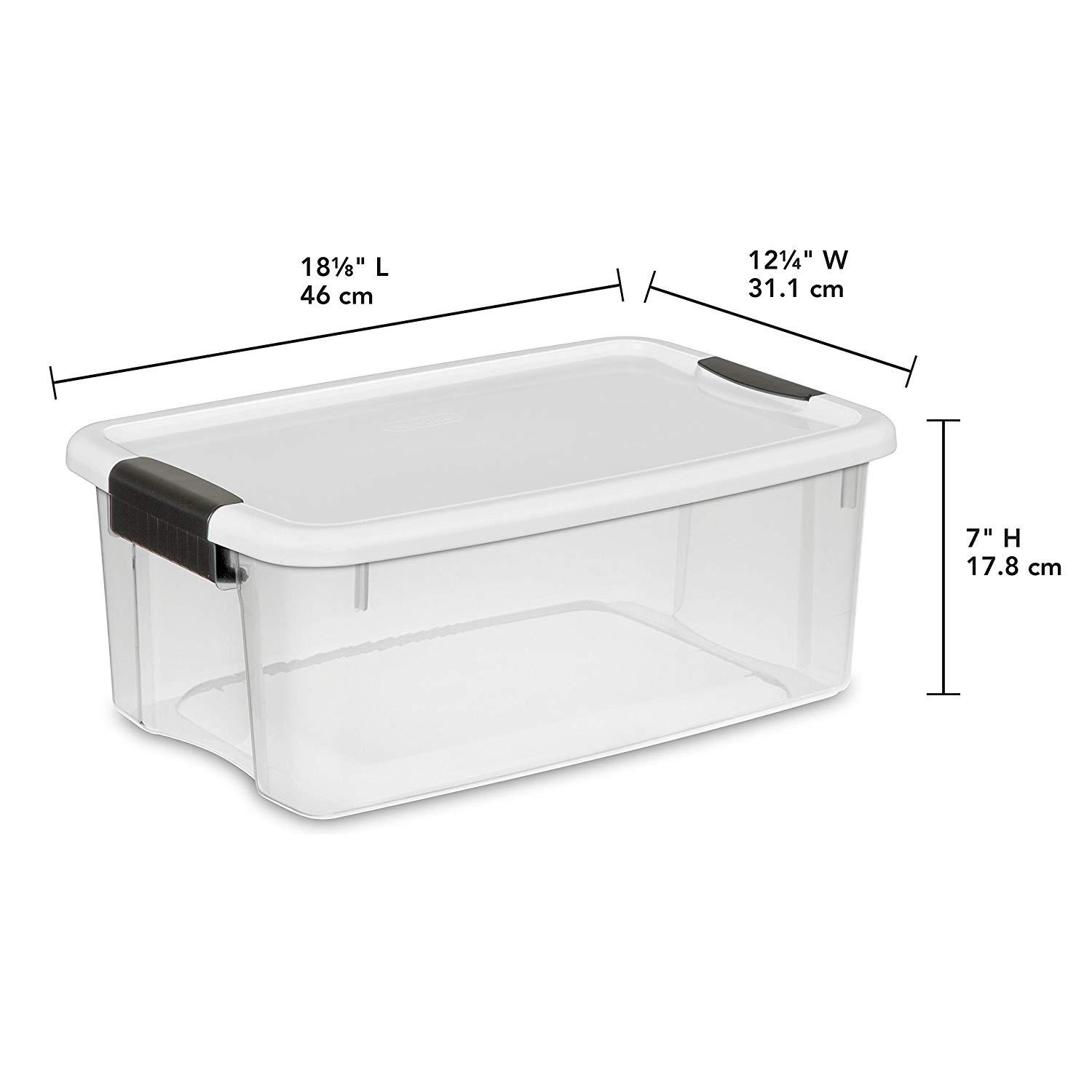Sterilite 18 Quart/17 Liter Ultra Latch Box, Clear with a White Lid and Black Latches, 6 - Pack