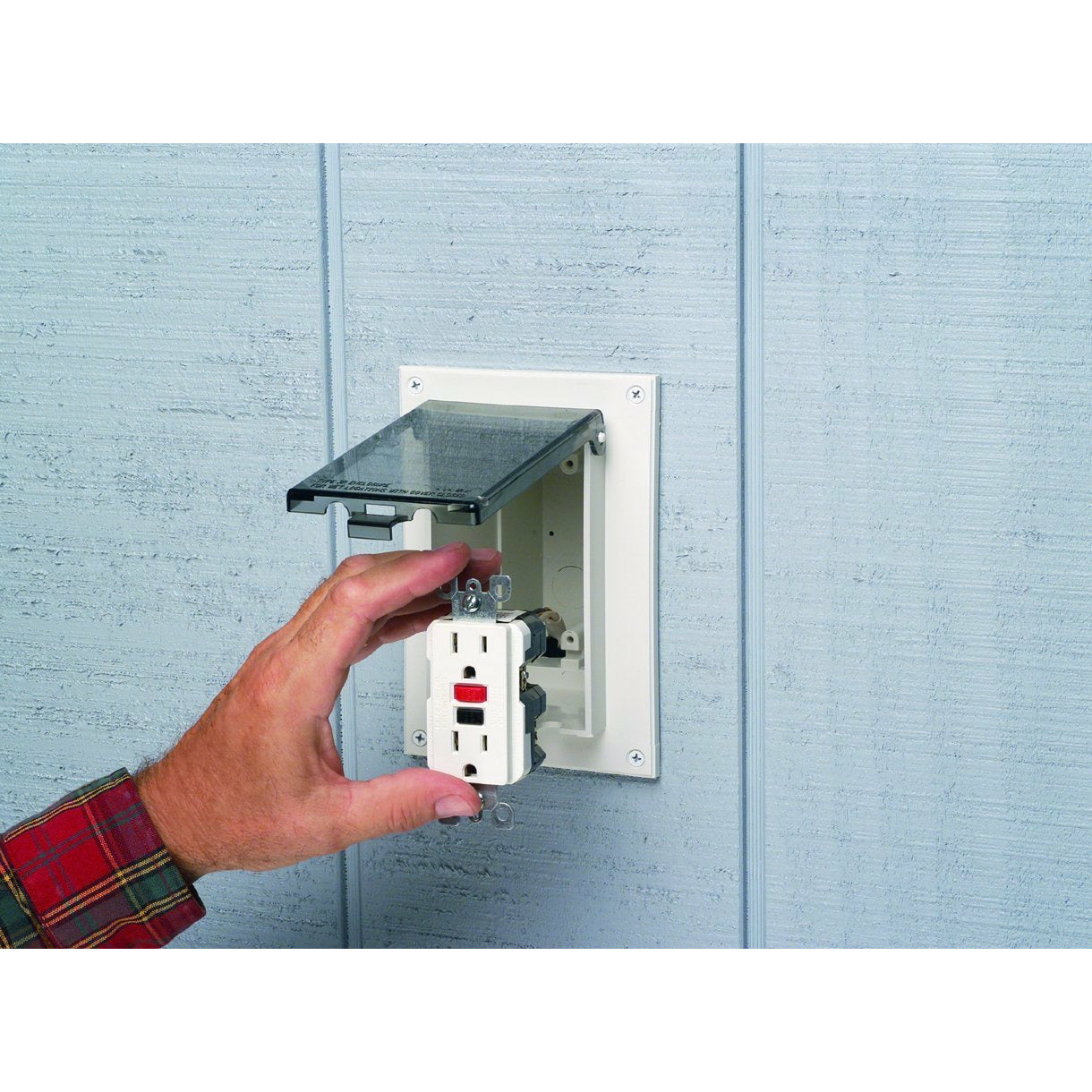 Arlington Low Profile IN BOX Electrical Box with Weatherproof Cover for Flat Surface Retrofit Construction, 1-Gang, Vertical DBVR1C, Clear