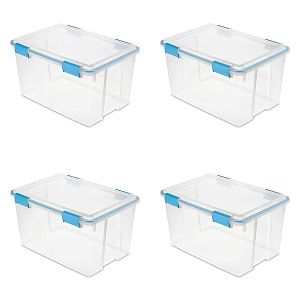 Sterilite 54 Qt Gasket Box, Stackable Storage Bin with Latching Lid and  Tight Seal Plastic Container to Organize Basement, Clear Base and Lid,  16-Pack