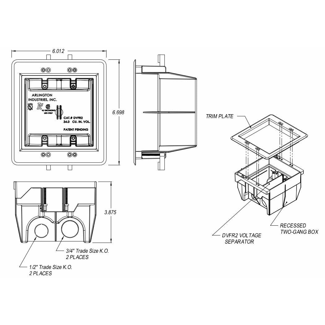 Arlington DVFR2W-1 Wall Plate, 2-Gang, White
