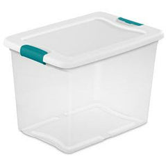 Sterilite 14958006 25 quart/24 L Latching Box with Clear Base, White Lid and Colored Latches, 6-Pack - Wholesale Home