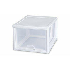 Sterilite 2310 27 Quart/26 Liter Stacking Drawer, White Frame with Clear Drawer - 4 Pack - Wholesale Home
