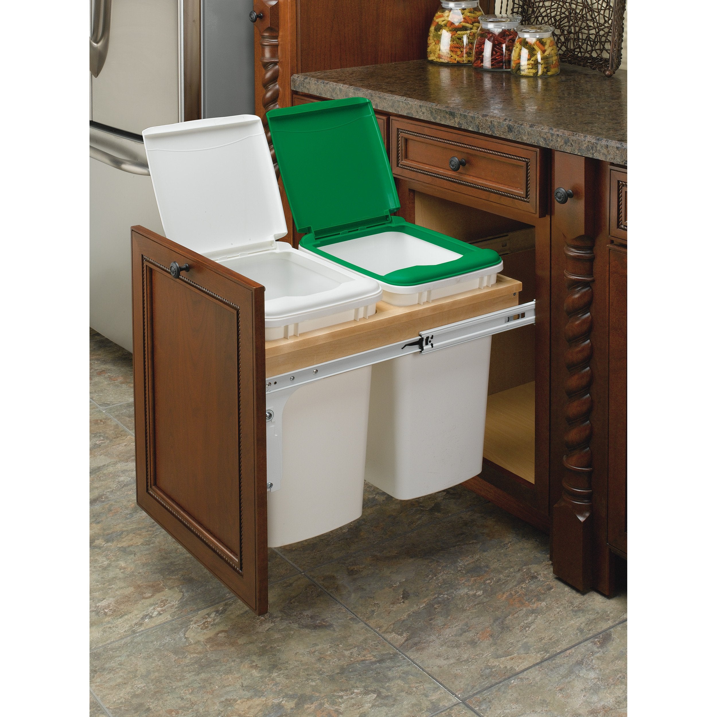 Rev-A-Shelf 4WCTM-18DM2 / Double 35 Qrt Top mount Waste Container  (1-1/2