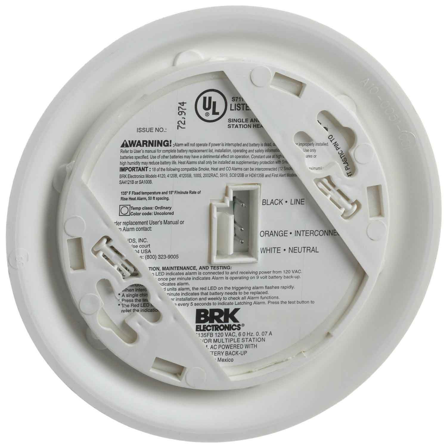 BRK First Alert HD6135FB 120-Volt AC/DC Hardwired Heat Alarm with Battery Backup