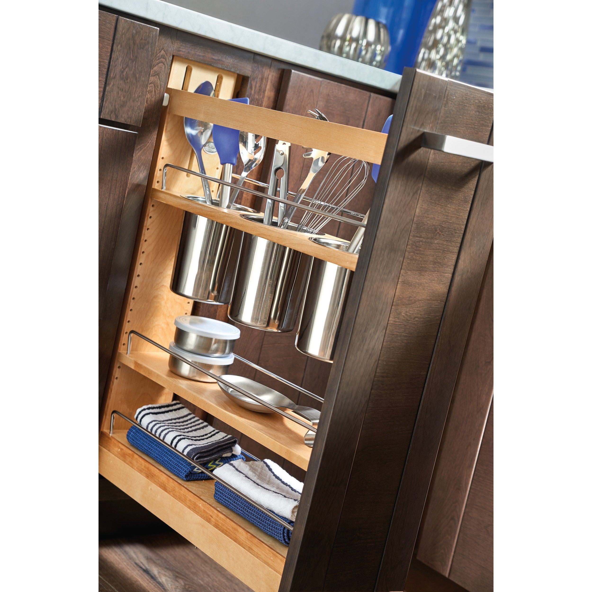 Rev-A-Shelf 448UT-BCSC-5C / 5 in Base Cabinet Organizer w/ 3 Utensil Bins