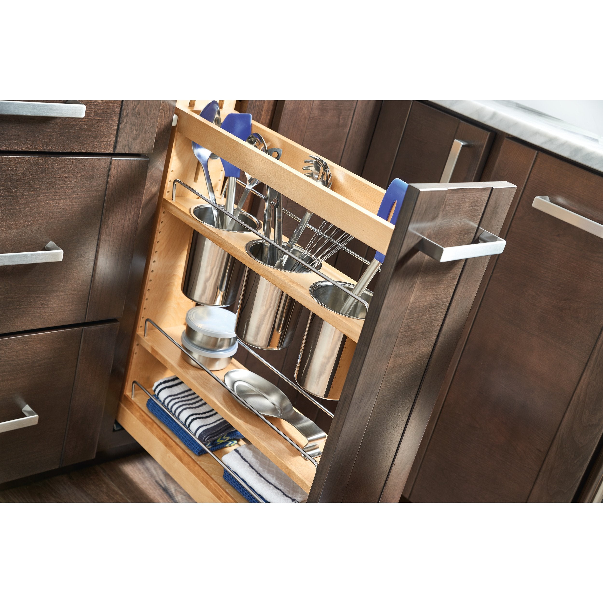 Rev-A-Shelf 448UT-BCSC-5C / 5 in Base Cabinet Organizer w/ 3 Utensil Bins