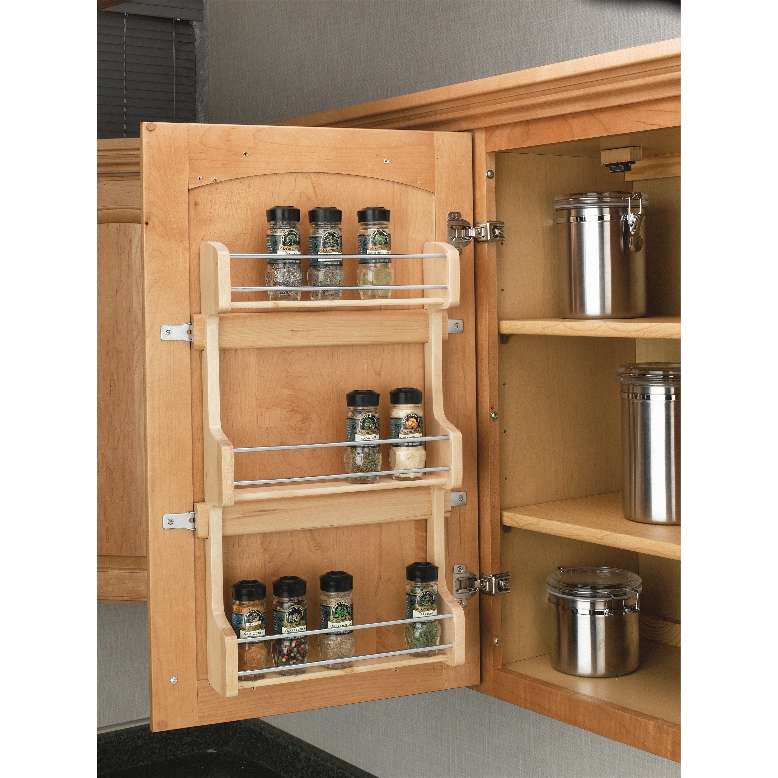 Rev-A-Shelf 4SR-18 / 18 in Cabinet Door mount Wood 3-Shelf Spice Rack