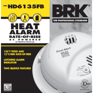BRK First Alert HD6135FB 120-Volt AC/DC Hardwired Heat Alarm with Battery Backup