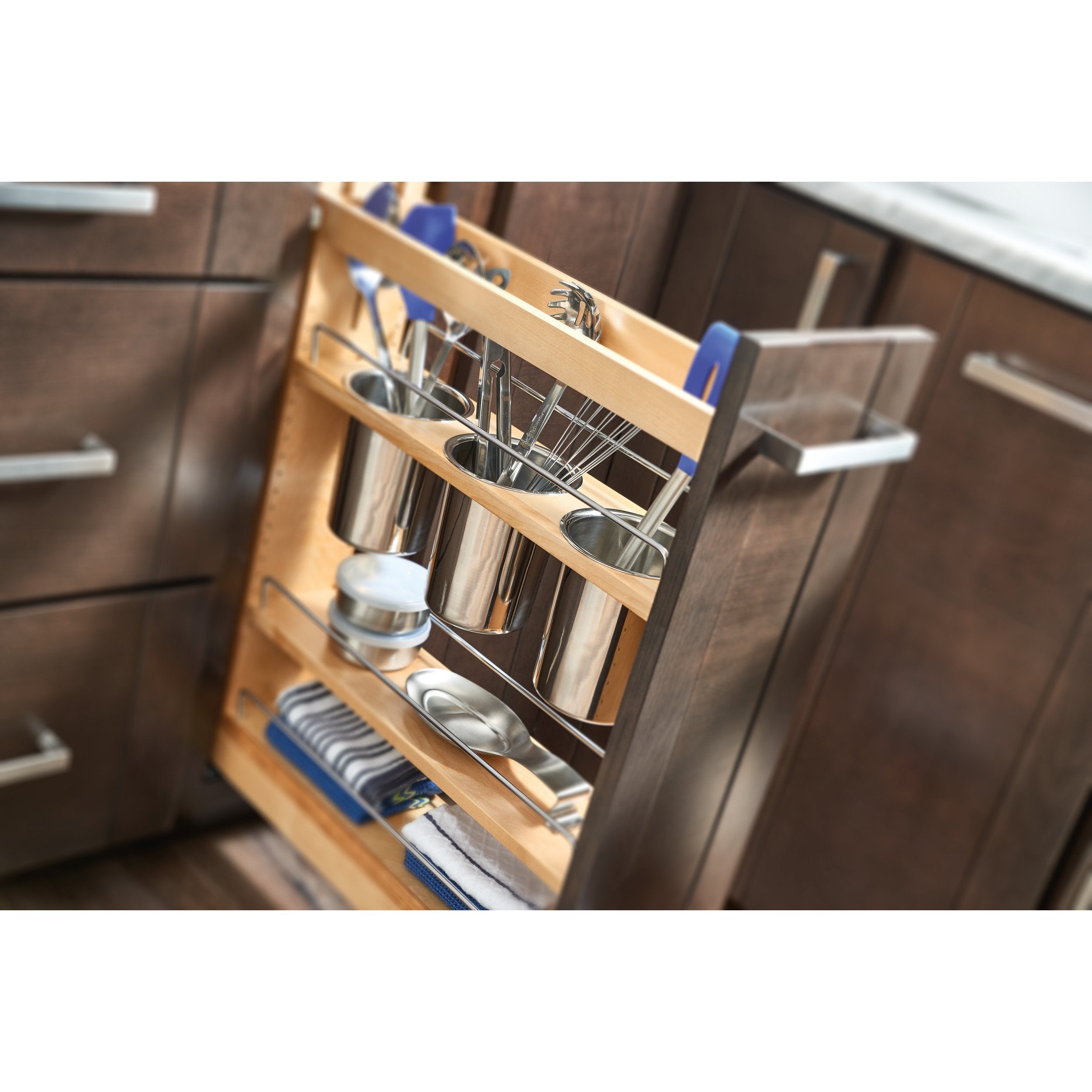 Rev-A-Shelf 448UT-BCSC-5C / 5 in Base Cabinet Organizer w/ 3 Utensil Bins
