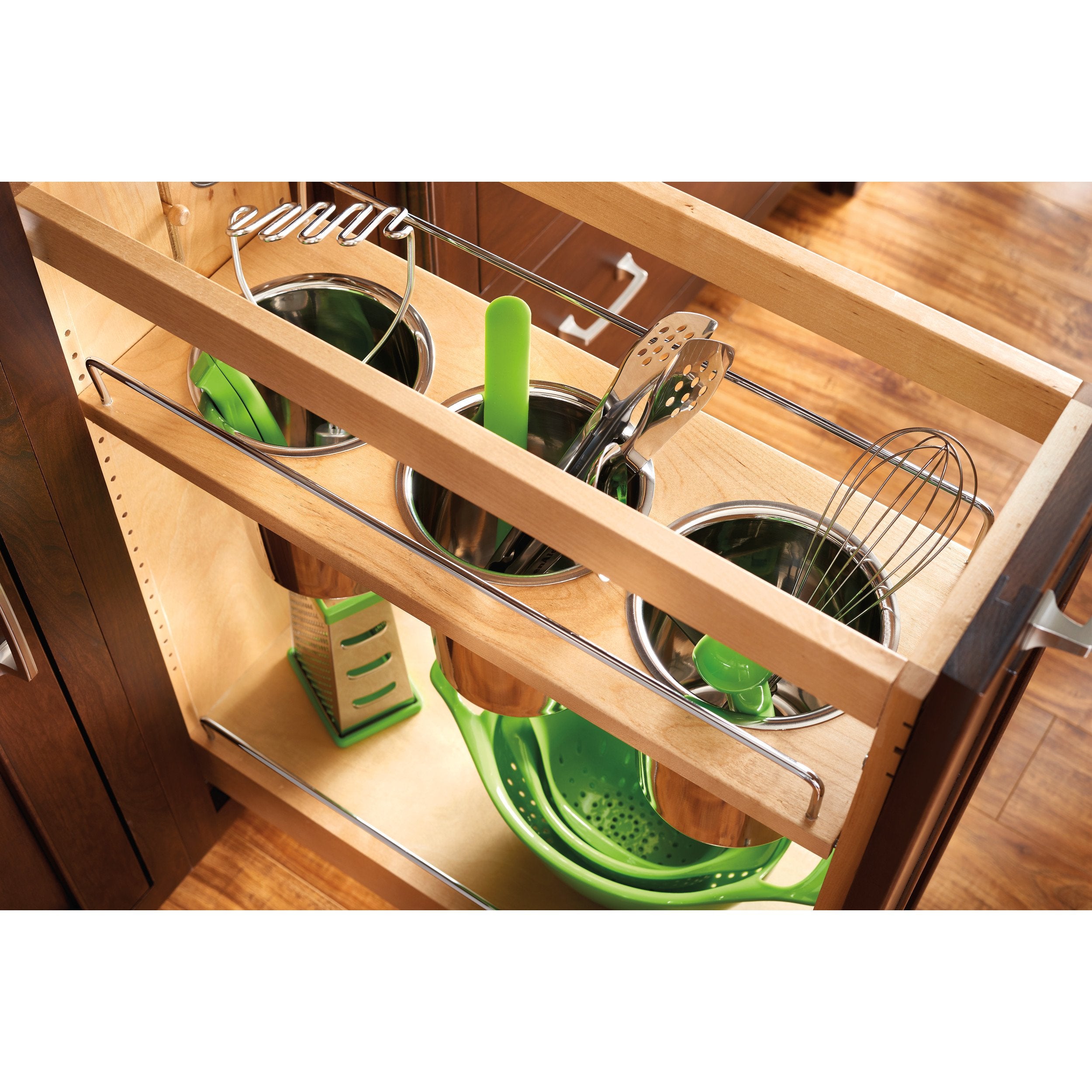 Rev-A-Shelf 448UT-BCSC-8C / 8 in Base Cabinet Organizer w/ 3 Utensil Bins