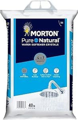 Morton Pure & Natural Water Softener Salt Crystals in a 40lb bag, used for water softening systems.