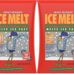 Road Runner 50B-RR ice melt blend bag, 50 lbs, snow and ice melt salt, four-pack, outdoor winter ice control product.