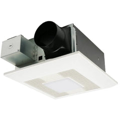 Panasonic WhisperFit DC fan with dimmable LED light, nightlight, compact design, and quiet operation in white finish.