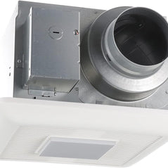 Panasonic WhisperCeiling DC fan with built-in light, 50-110 CFM, energy-efficient, quiet operation, mounted on ceiling.