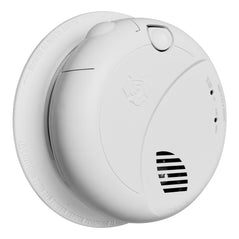 BRK SMCO100V-AC smoke and carbon monoxide alarm with voice alerts, battery-powered, interconnectivity, and dual sensors.