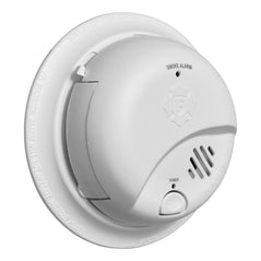BRK SMI100 battery-operated smoke alarm with easy installation and reliable fire detection, shown mounted on ceiling.