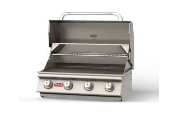 BULL 30-inch commercial-style liquid propane outdoor kitchen griddle head with stainless steel surface and control knobs.