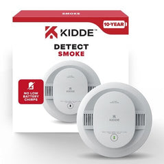 Kidde 20SD10 10-year sealed battery smoke alarm with digital display and mounting bracket, designed for home safety.
