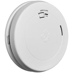 BRK SM210 smoke and carbon monoxide alarm with battery power and photoelectric sensor, mounted on a wall.