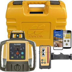 Topcon RL-HV2S dual grade laser level with Bluetooth control, horizontal and vertical lines, IP66 rugged design, 800m range.