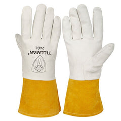 Tillman 24C Kidskin TIG welding gloves showing dexterous, premium leather gloves with reinforced fingertips and secure wrist cuffs.