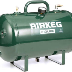 Rolair AIRKEGPLUS 10-gallon portable air storage tank with 225 PSI, used as an auxiliary air tank for job sites.