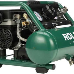 Rolair Air Buddy AB5PLUS hand carry air compressor with 1/2 HP motor, 1-gallon tank, and quiet operation for finish and trim work.