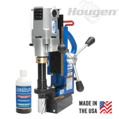 Hougen HMD904 magnetic drill swivel kit with 115V motor and coolant bottle, designed for precise metal drilling.