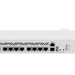 MikroTik CCR2116-12G-4S+ cloud core router with 16 cores and four 10G SFP+ ports, shown with front view and ports visible.