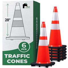 EconoHome 28-inch orange traffic cone with reflective collar, heavy-duty PVC safety cone for traffic control and safety.