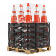 100-Pack 28" Orange Safety Cones, Heavy 5.3 lb Black Base, Dual 6" & 4" Retroreflective Collars, MUTCD Compliant Bulk Pallet