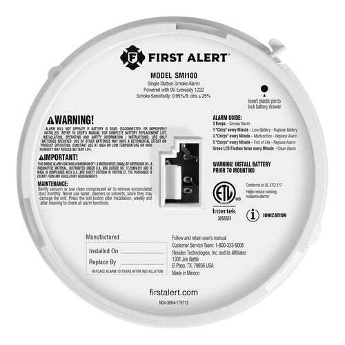 BRK SMI100 Battery-Operated Smoke Alarm – Easy Installation & Reliable Fire Detection