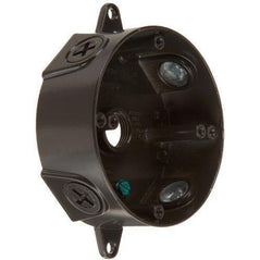 RAB VXCA weatherproof round aluminum box with 1/2 inch hole, bronze finish, universal cover designed for outdoor electrical use.