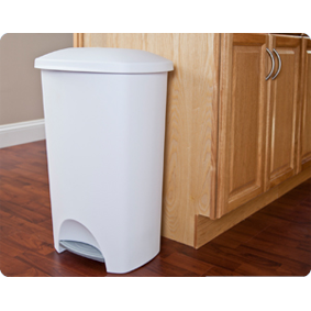 Sterilite Slim Trash Can with Lid, Step On 11 Gal White Kitchen