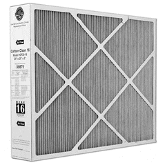 Lennox Healthy Climate 20x25x5 MERV 16 media air filter installed in HVAC system for improved indoor air quality.