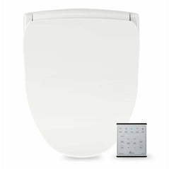 BioBidet Slim Two bidet toilet seat with ergonomic design and control panel, installed on a standard bathroom toilet.