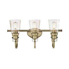 Westinghouse Ashton 3-light bathroom vanity light fixture with antique brass finish and 24-inch width, suitable for bath and vanity areas.