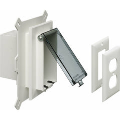 Arlington DBVS1C low profile recessed outlet box wall plate kit for 1-gang electrical installation, vertical orientation.